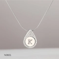 Silver teardrop necklace featuring a crystal-set border and the letter K pendant - Alphabet K Necklace (N0601)