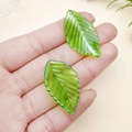 Translucent vibrant green maple leaf charm bead with detailed engraved leaf veins - AB Iridescent Osmanthus Leaf (34x19mm)