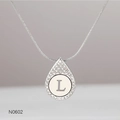 Silver letter L teardrop pendant necklace with sparkling crystal rhinestones - Alphabet L Necklace (N0602)