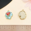 French vintage Monet style rose flower pendant with pearl detail and gold alloy frame - Lake Blue White Flower (22075) / 25x20MM