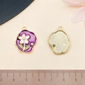 Französischer Vintage-Blumenanhänger aus lila Öl und Perlen für DIY-Schmuck - Violett Blau Weiß Blume (22076) / 25x20MM