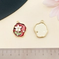 Französischer Vintage-Blumenanhänger mit Perle und Emaille für DIY-Schmuckzubehör - Rot Weiß Blume (22079) / 25x20MM