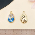 DIY französischer Vintage-Blumenanhänger mit blauer Emaille und Perle für Schmuckherstellung - Violett Blau Perle Rose (22105) / 25x14mm