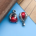 Antique silver dragon claw pendant with red pearl inlay and vintage scale texture - Dragon Claw with Red Pearl Style (14301)