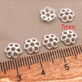 7mm silver floral flower bead caps for DIY jewelry making handmade bracelets - Six-Petal Flower Style (T349) / Silver