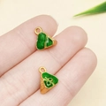 Golden alloy rice dumpling charm with green enamel and metal ring for DIY jewelry - Dragon Boat Festival Triangular Dumpling(22603) / 11x10mm