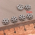 6 pieces of 7mm silver hollow lace bead caps for DIY jewelry and bracelet making - Six-Petal Flower Style (T779) / White Gold
