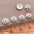 Silver flower bead caps with 7.5mm filigree hollow design for handmade jewelry making - Silver
