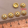 6 pieces of 7.5mm 18K gold plated filigree flower bead caps for DIY jewelry making - Pattern Style (T352) / 18K Gold