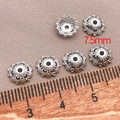 Silver vintage 7.5mm hollow flower bead caps for DIY jewelry and bracelet making - Pattern Style (T780) / White Gold