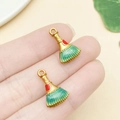Golden broom-shaped alloy charms with green and red enamel for DIY jewelry making - Broom Style (22224) / Teal