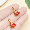 Golden broom-shaped metal pendant with red enamel finish for DIY jewelry making - Broom Style (22225) / Red