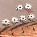 8mm silver-tone flower spacer beads for DIY jewelry making and handmade bracelets - Lotus Pattern Style (T353) / Silver