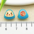 Perle zongzi émaillée bleue avec caractère Fu et visage pour création de bijoux - Grand (22594) / 1 Pièce/Paquet (11x10mm Trou 4mm) / Bleu
