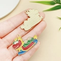 Dragon boat and zongzi enamel alloy pendant with golden plating for DIY jewelry - Dragon Boat (23041) / 35x25mm