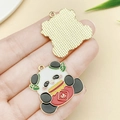 Panda charm with lucky Fu character and golden back texture for DIY jewelry making - Panda Lucky Jar (23042) / 28x27mm