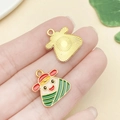 Cartoon rice dumpling alloy charm with green enamel coating and golden sunburst texture - Large Single-sided Smiley Zongzi (22230)