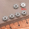 8mm silver sunflower spacer beads in hollowed design for DIY jewelry making - Lotus Pattern Style (T781) / White Gold