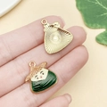 Cartoon zongzi enamel charm pendant for DIY bracelets with polished alloy finish - Straw Hat Triangle Zongzi (22884)