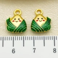 Cute cartoon zongzi charms with green enamel finish and ruler for size reference - Double-sided Zongzi (22229) / 1 Piece (14x12mm) / Green