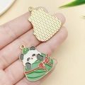 Cute panda zongzi enamel charm in alloy gold finish for DIY jewelry crafts - Bow Panda Zongzi (23044) / 32x26mm