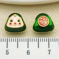 Cartoon enamel Zongzi charm in green and red for DIY bracelets with Chinese Fu character - Large Smiley Zongzi Large Hole Bead (22593)
