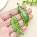 Translucent green acrylic leaf charms with veins and top hole for DIY jewelry - Light Green Long Feather Leaf Style (21946)