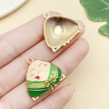 Cartoon zongzi DIY alloy pendant with green enamel finish and cute expression for jewelry - Bow Tie Triangle Zongzi (22886)
