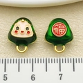 Cute green dumpling charm and lucky Fu character pendant with golden alloy finish - Large Hanging Smiley Zongzi Large Hole Bead (22600) / 1 Piece (14x11mm) / Green