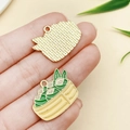 Chinese panda festival bamboo steamer zongzi pendant charm for DIY jewelry making - Family Reunion Zongzi (23046) / 25x19mm