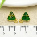 Green enamel zongzi charm with gold metal frame for Dragon Boat Festival DIY crafts - Dragon Boat Festival Triangular Dumpling(22603) / Green