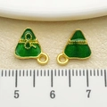 Green enamel dumpling charms with gold plating and measurement scale for DIY crafts - Triangle Zongzi (22603) / 1 Piece (11x10mm) / Green