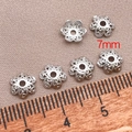 7mm silver hollow floral bead cap spacer for handmade jewelry making and DIY bracelets - White Gold