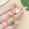Cartoon rice dumpling pendant with green enamel and gold alloy frame for DIY jewelry - Balcony Window Zongzi (22888)