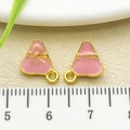 Pink enamel triangular pendant charm with golden bow detail and circular hanging loop - Dragon Boat Festival Triangular Dumpling(22604) / Pink