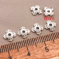 Bright silver hollow floral bead spacers 8mm for DIY jewelry making and bracelets - Cross Pattern Style (T357) / Silver