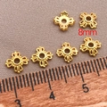 8mm golden 18K gold plated hollow flower spacer beads for DIY jewelry making - Cross Pattern Style (T358) / 18K Gold