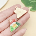 Enameled metal zongzi charm with golden yuanbao and Chinese characters for DIY jewelry - Wealth Triangle Zongzi (22891)