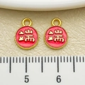 Set of two red enamel round charms with golden Chinese character for DIY bracelets - Duan Character Round Tag (22610)