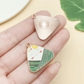 Cartoon rice dumpling pendant in rose gold alloy with green enamel for DIY jewelry - Smiling Triangle Zongzi (22892)
