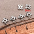 8mm silver hollow flower spacers for handmade DIY jewelry bracelets and necklaces - Cross Pattern Style (T783) / White Gold