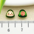 Perle zongzi en émail vert et breloque dorée caractère Fu pour création bijoux - Petit (22642)