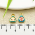 Hemelsblauwe driehoekige hanger met gouden rand, smiley en Chinees Fu-teken - Zegen Dumpling Baby met Enkele Lus(22623) / Marineblauw en Rood