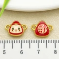 DIY cartoon aap en Fu hangers in rood en goud legering voor armbanden maken - Zegen Smiley Dumpling met Dubbele Lus(22635) / Rood