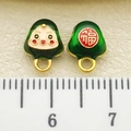 Cartoon dark green enamel Zongzi charm with Fu character for DIY jewelry - Small Hanging Smiley Zongzi (22633)