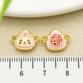 Roze cartoon rijstknoedel bedeltjes van legering met gelukssymbool en gezicht voor DIY sieraden - Zegen Smiley Dumpling met Dubbele Lus(22637) / Roze