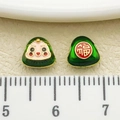 Cartoon green enamel zongzi bead with golden Fu character for DIY bracelets - Small Straight Smiley Zongzi (22642)