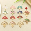 Chinese style folding fan enamel charms with bamboo patterns for DIY jewelry making - Enamel Fan Set 15 Styles 1pc Each (SN1141)