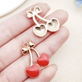 Red heart cherry charm pendant in drip oil alloy for DIY necklaces and bracelets - Large Red Enamel Cherry Style (12295)