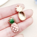 Pink and green enamel pineapple fruit charms for DIY bracelets with golden alloy base - Pink Enamel Pineapple Style (12315)